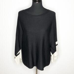 Eileen Fisher black cream silk blend kimono slit sleeve sweater size Medium